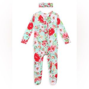 Posh Peanut Baby Girl's Pippa Ruffle One-Piece Footie & Headwrap Set